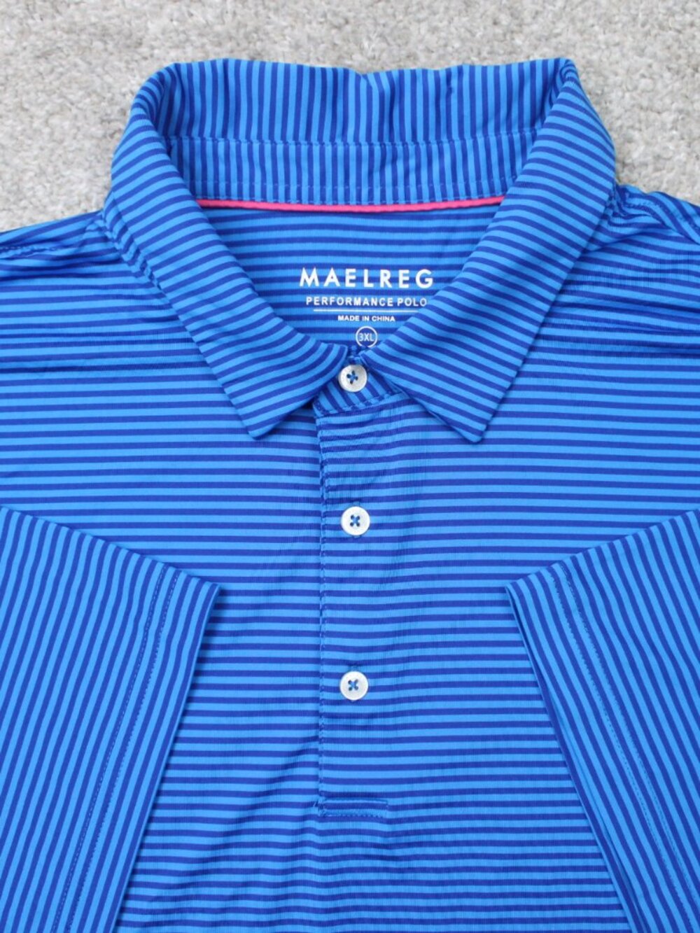 Maelreg Performance Polo Shirt Mens 3XL Blue Striped Golf Stretch Short Sleeve